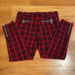 michael kors red black plaid check skinny pants 8